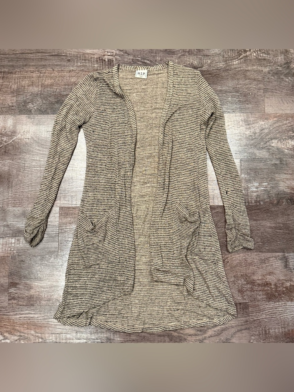 HIP Tan and Black Striped Cardigan With Pockets XXS Lightweight Flowy Boho